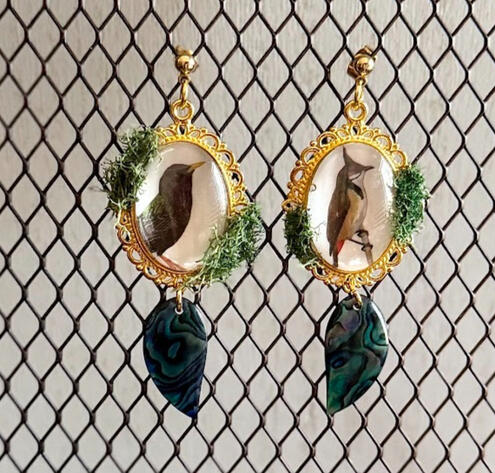 Starling & Red-whiskered Bulbul (stud dangles) | 2.5" long